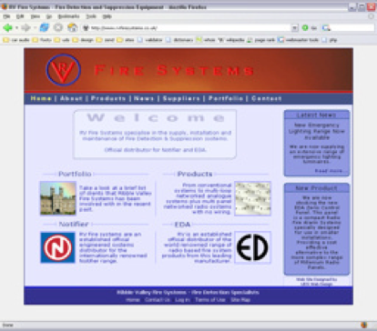 Image snapshot of RV Fire Systems Limited Web site, published in 2006.